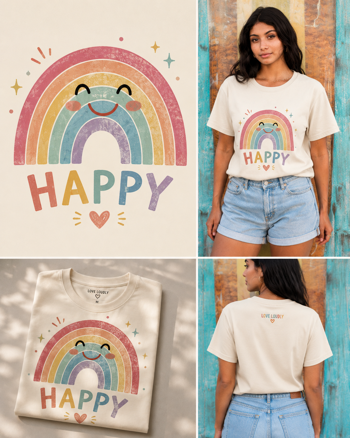 Love Loudly Happy rainbow T-shirt mockup